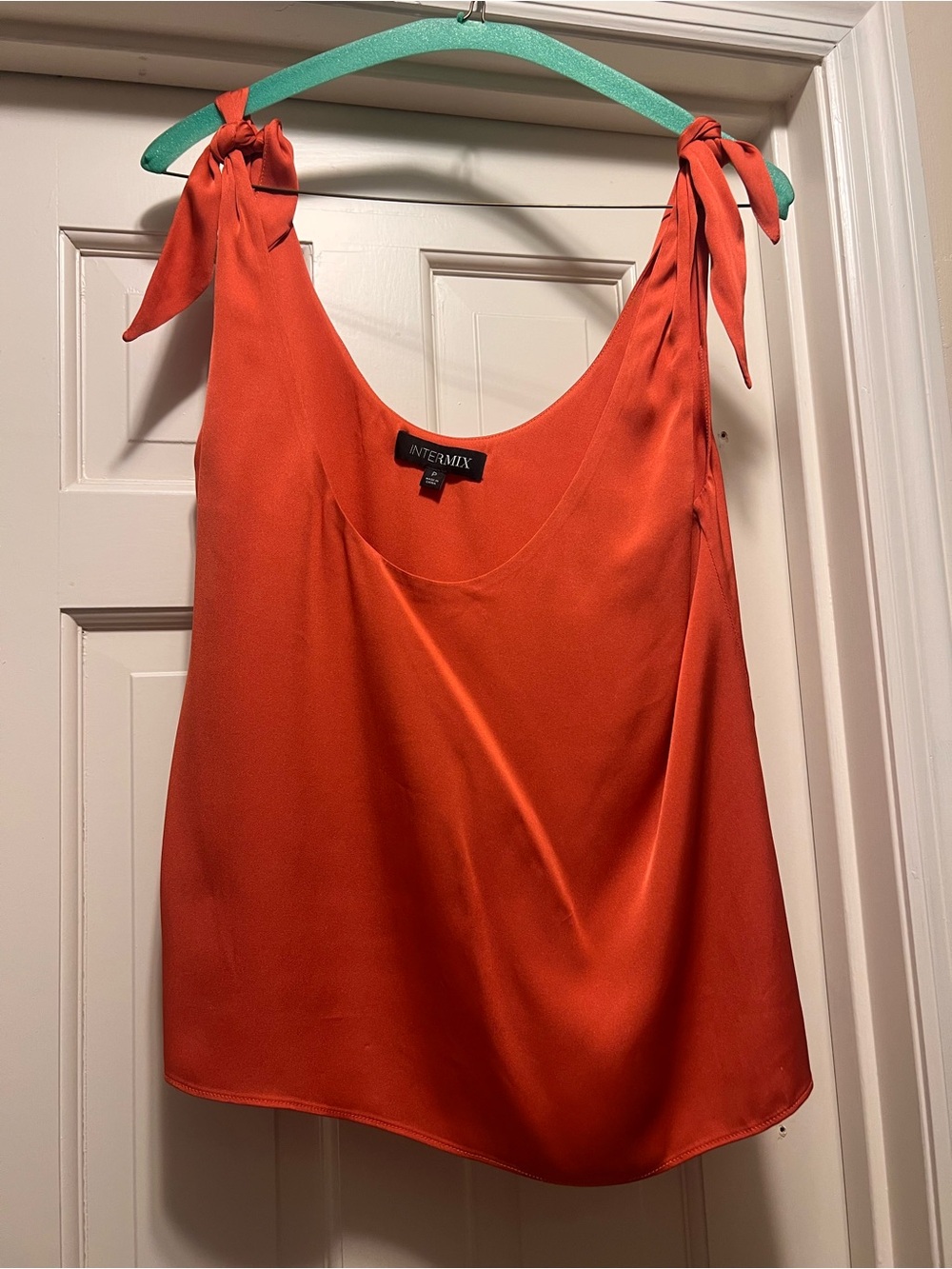 Intermix Coral Tie-Shoulder Silk Tank Top